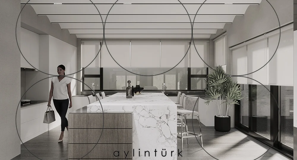 Sıcak minimal yaşam alanı iç mimari detayları